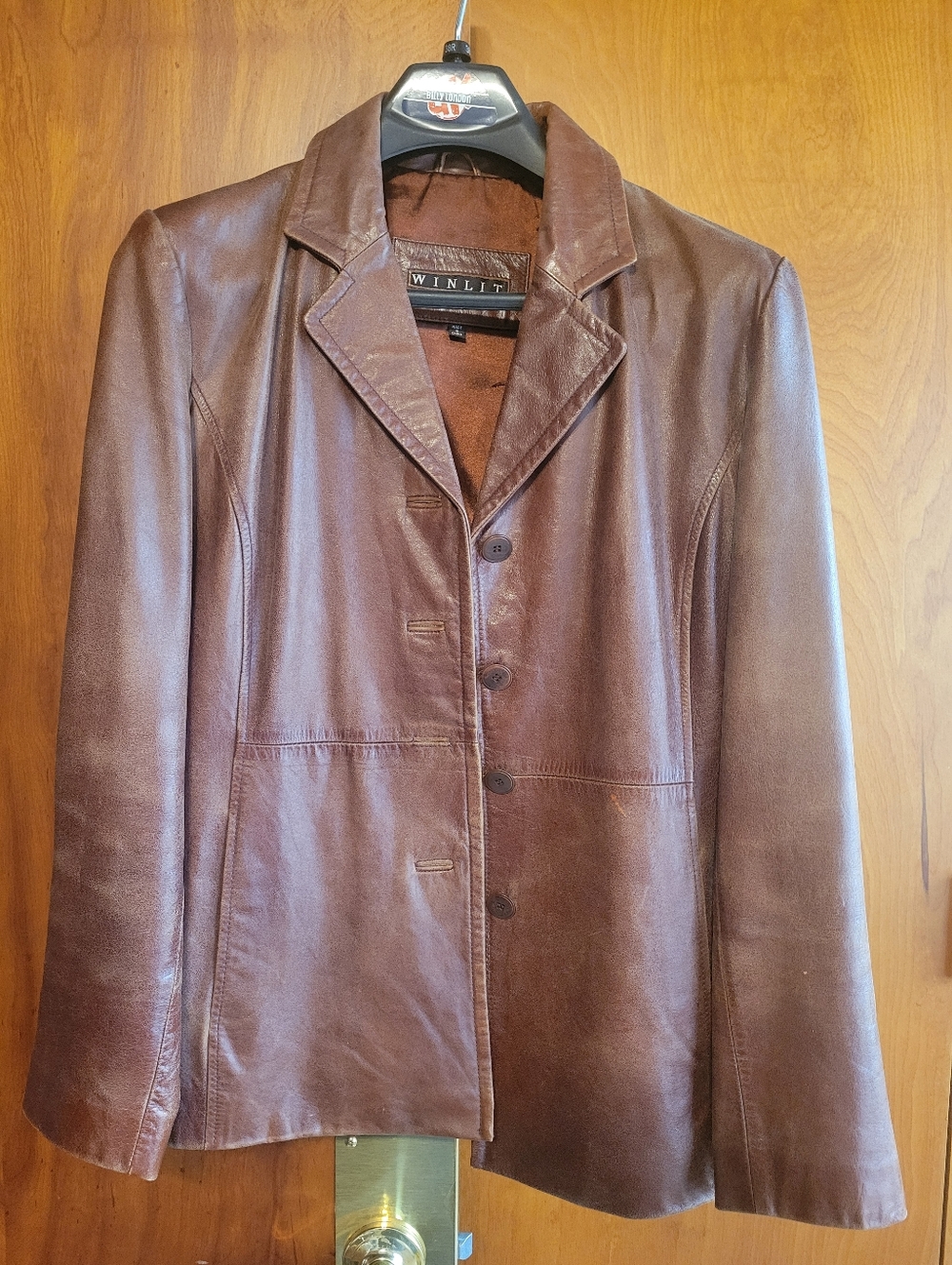 Brown Leather Button-Front Jacket
